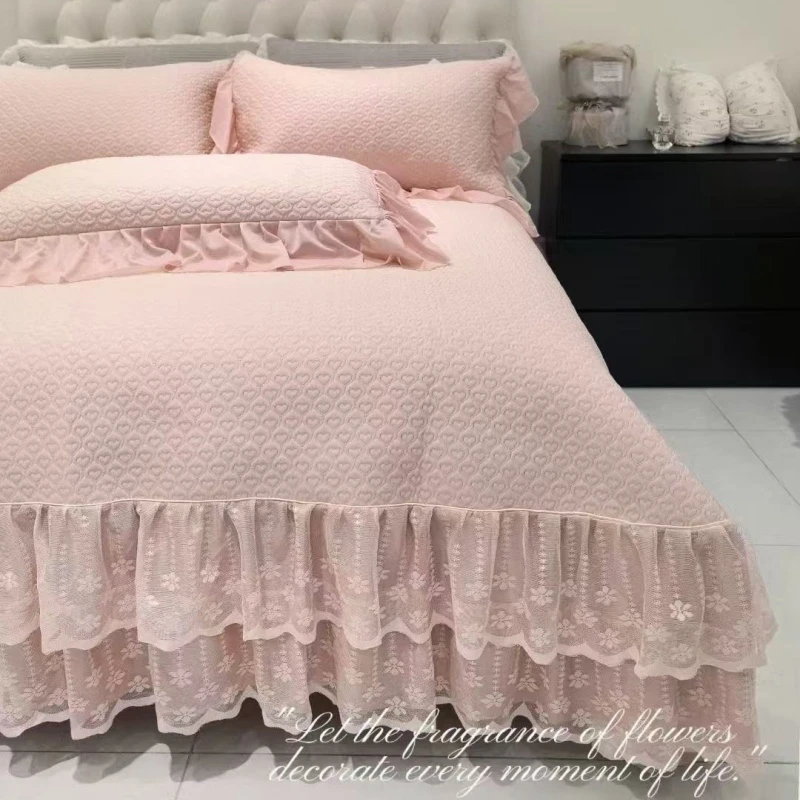 花城秘境-新款凉感丝床裙凉席三件套全凉感三明治公主风床罩凉席