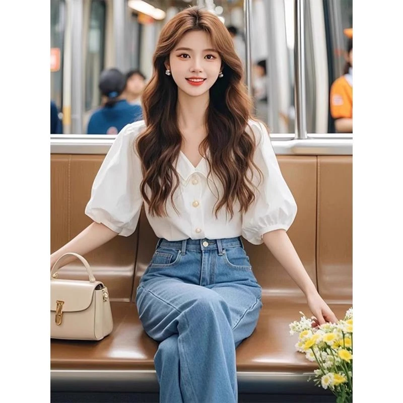 COS MOCO UR正品白色短袖衬衫女夏季独特超好看法式绝美气质通勤