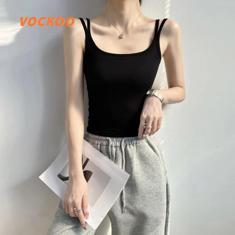 VOCKOO黑色棉质吊带背心女内搭夏2025新款外穿短款美背工字辣妹打