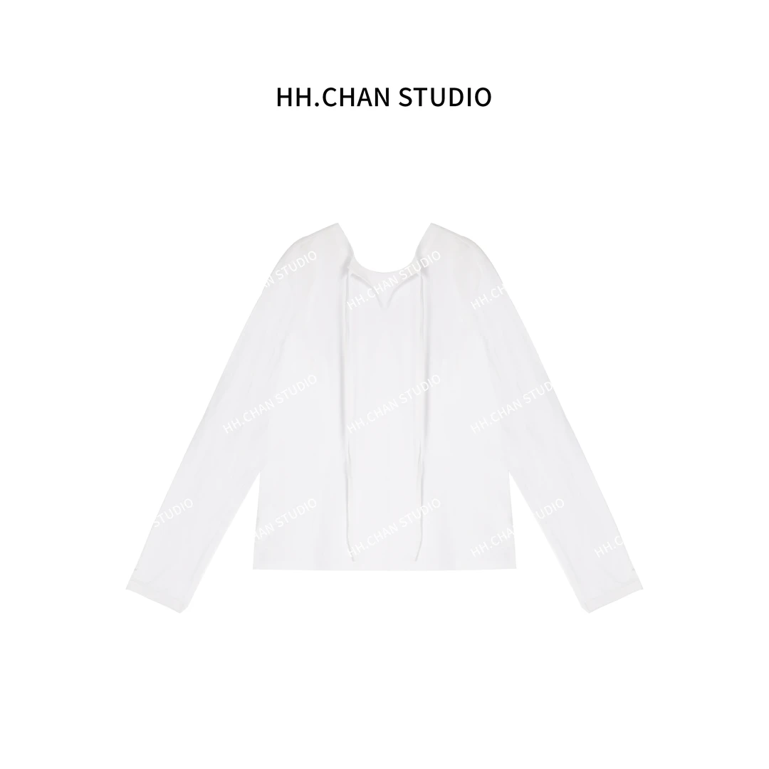 HH.CHAN“柳”100%棉2025春夏新款双面穿设计款白色长袖HH-7080