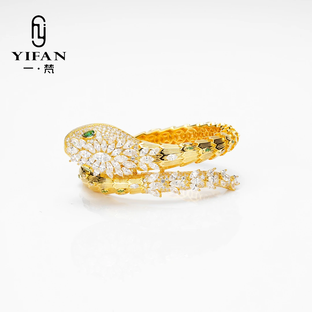 925银合成锆石手链 气质花蛇时尚开口女款手镯网红款