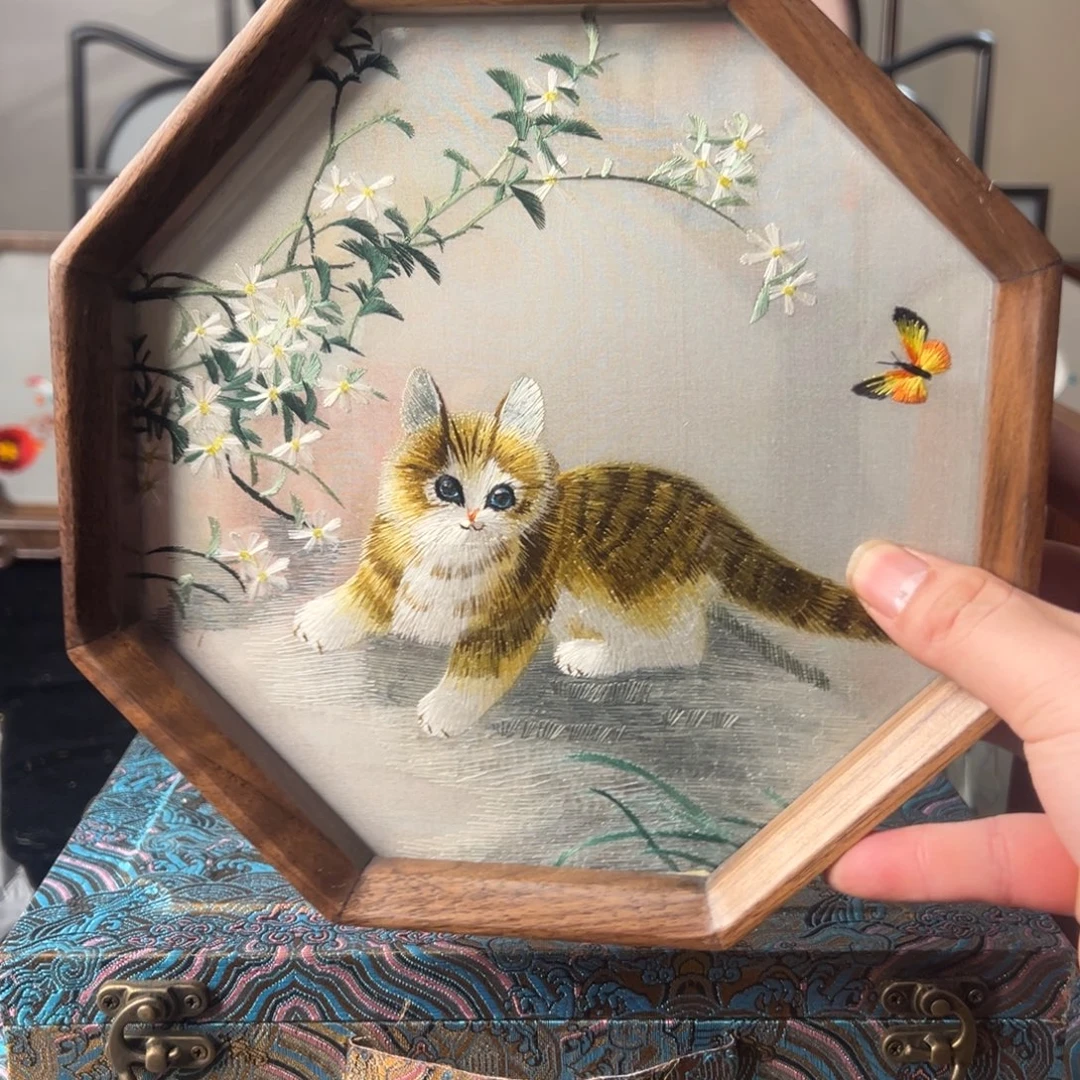 刺绣纯手工刺绣双面绣实木摆件