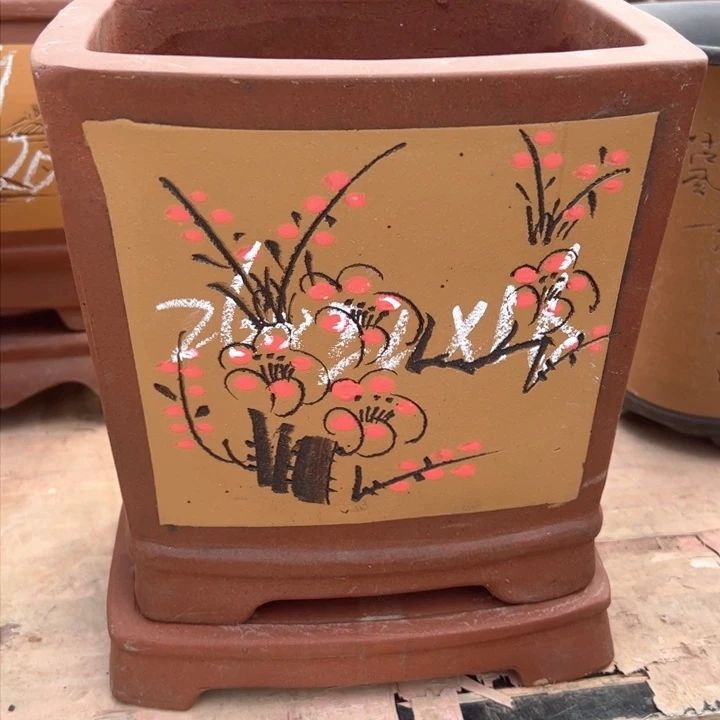 红陶紫砂四方兰花盆