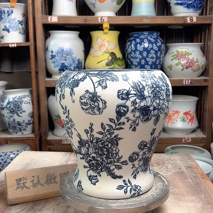 陶鱼尾复古牡丹陶瓷