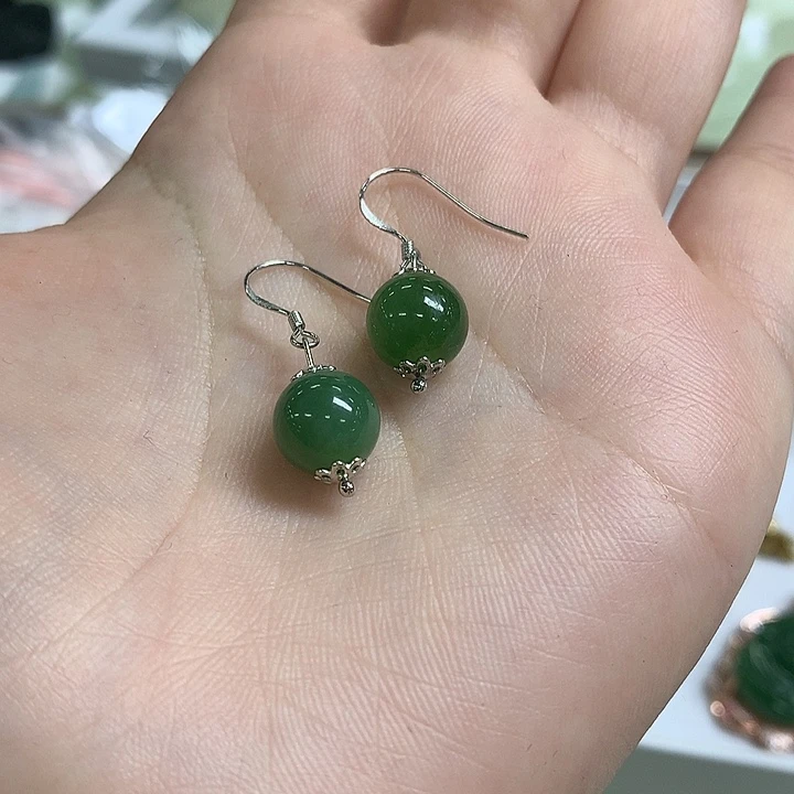 和田玉银S925镶嵌耳饰