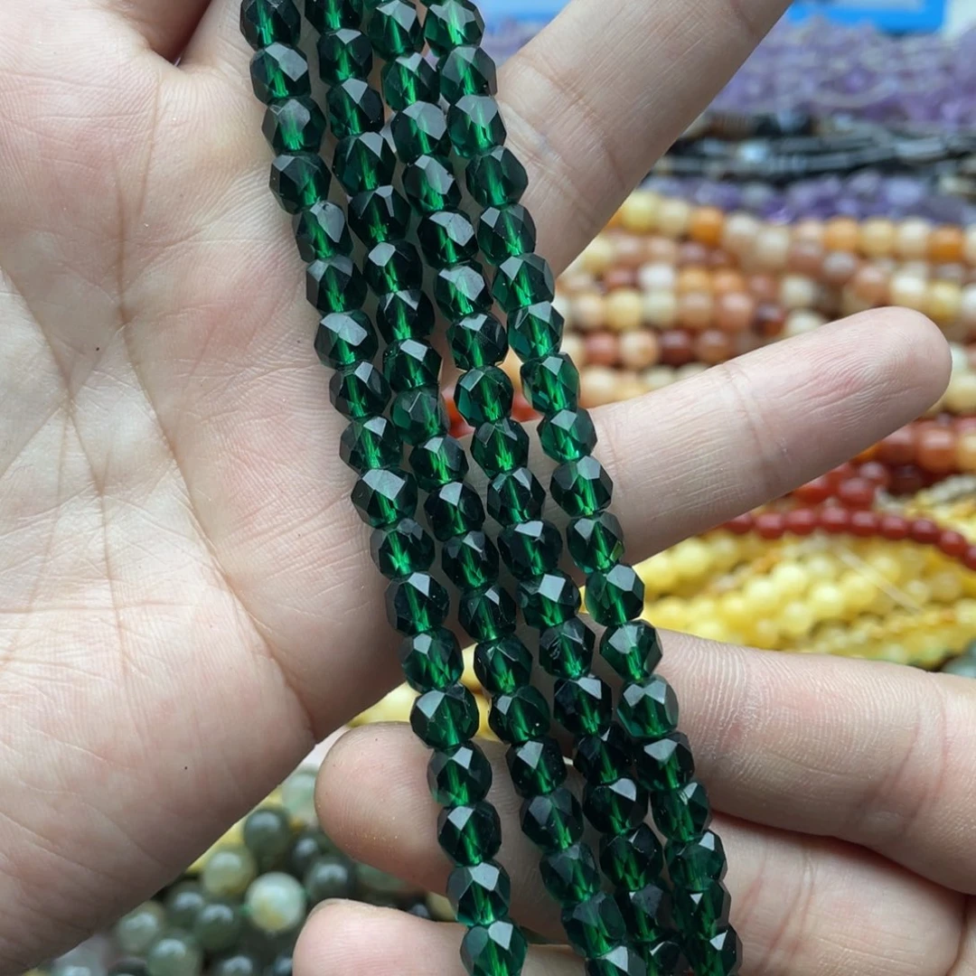 玛瑙/玉髓珠宝半成品未镶嵌两条6mm深绿水晶切面隔珠