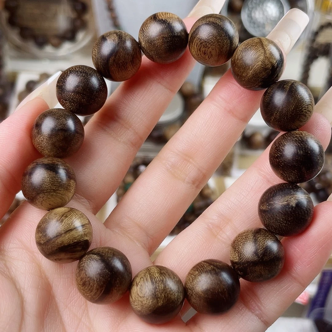 沉香手串越南芽庄老白棋窖藏古董玉化瘤疤虎斑1.4