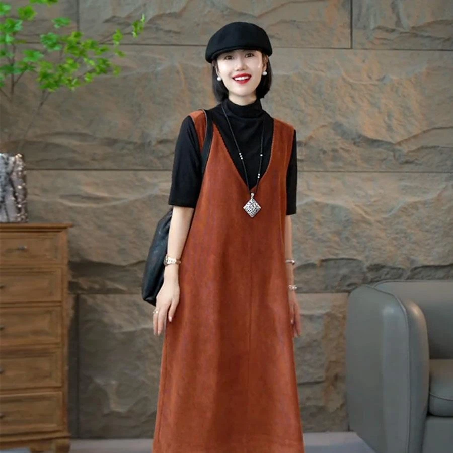 气质无袖背心连衣裙女秋装宽松休闲马甲裙高级感减龄百搭中长裙子