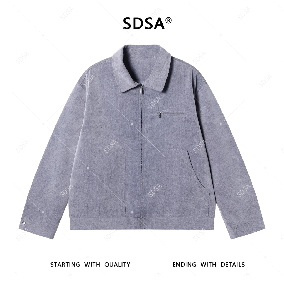 SDSA男士秋冬新款轻奢痞帅男装纯色肌理感翻领拉链外套时尚夹克