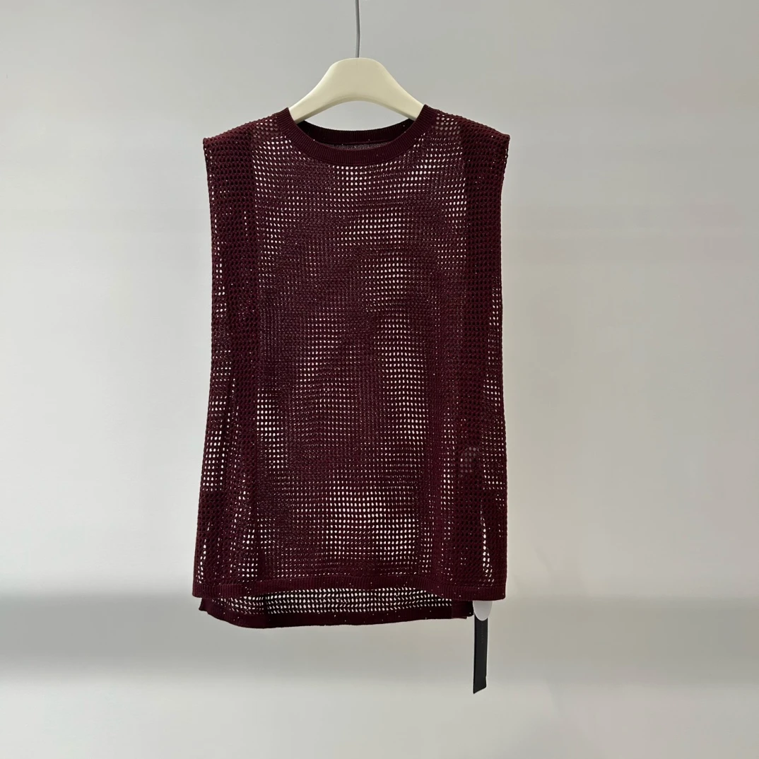 艾家同款2025夏新款设计款无袖镂空马甲针织衫上衣女3138