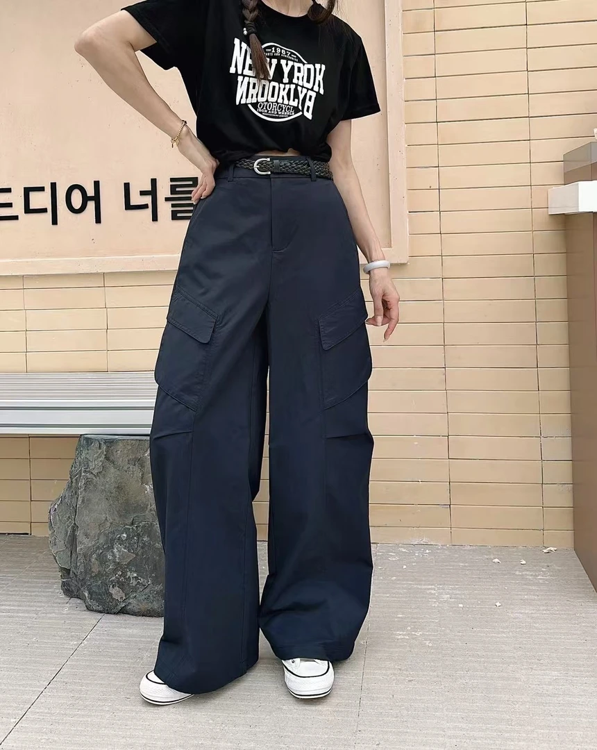 工装裤薄款中腰休闲裤onlpp 裤子宽松多口袋抽绳休闲021