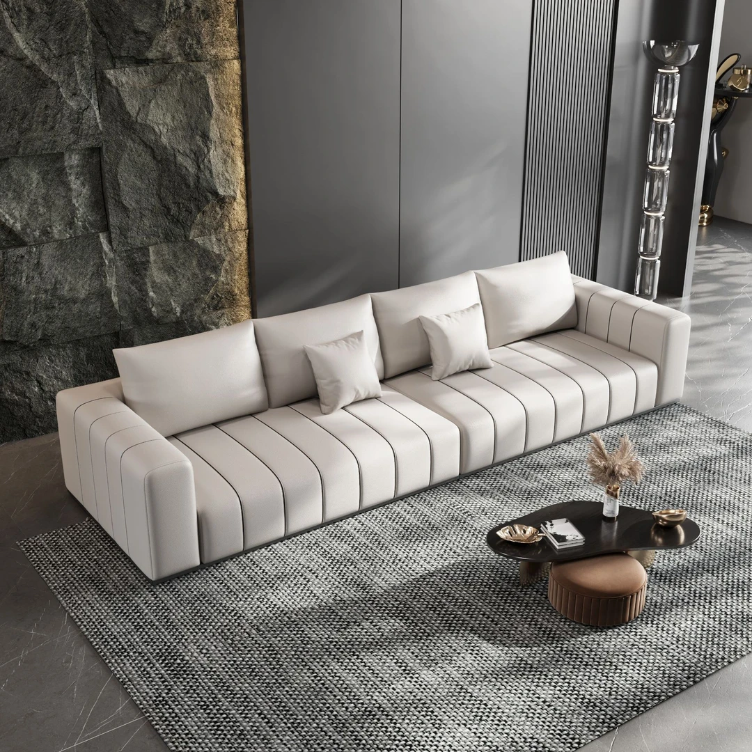 510#钢琴键沙发奶油风网红布艺沙发现代意式极简直排三人位客厅