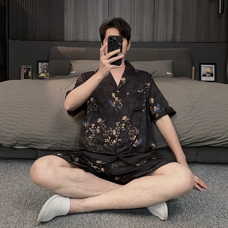 国风男士睡衣夏季薄款冰丝凉感2025新款可外穿大码家居服休闲套装