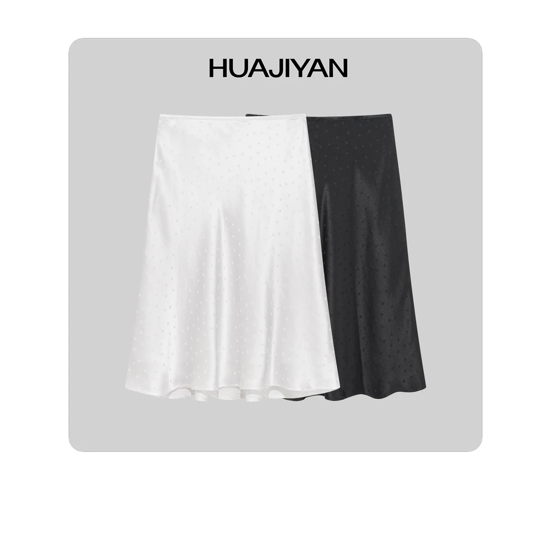 华吉言/HUAJIYAN【波点裙】100桑蚕丝波点设计丝绸光泽感半裙