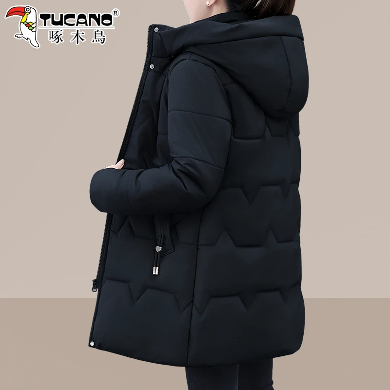 啄木鸟中长款棉衣棉袄女款2025新款冬季中年妈妈休闲加绒加厚棉服