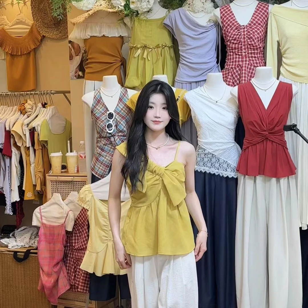 韩系气质不规则无袖衬衫女2025夏季新款别致修身显瘦百搭短款上衣