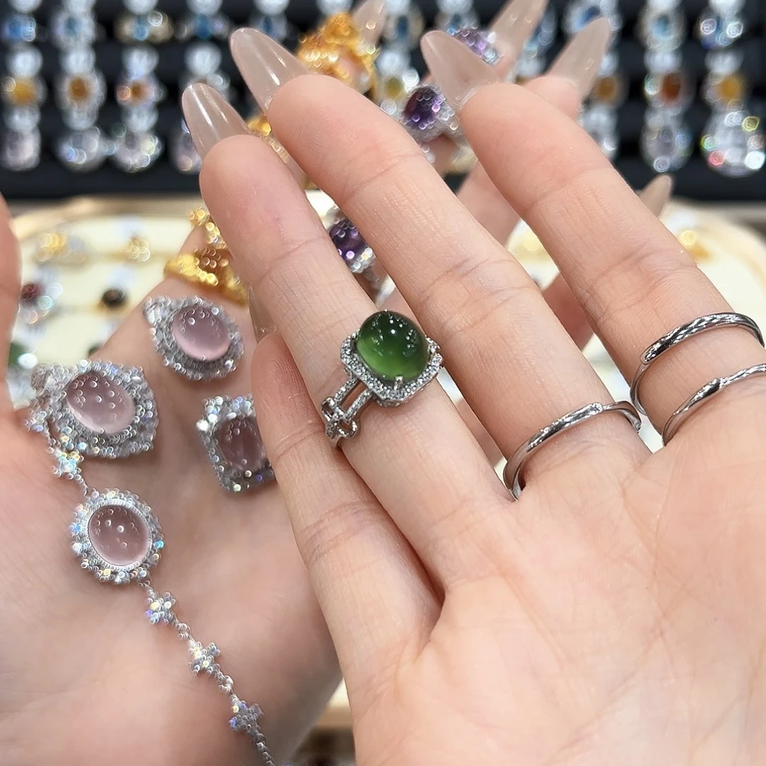 水晶金色拖不保色介意慎拍银托不掉色银S925镶嵌?****