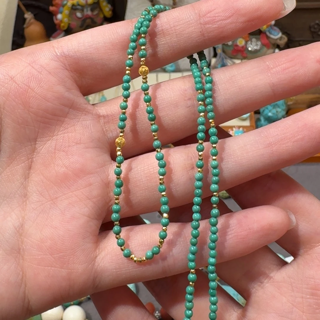 绿松石18K金镶嵌项链小米珠