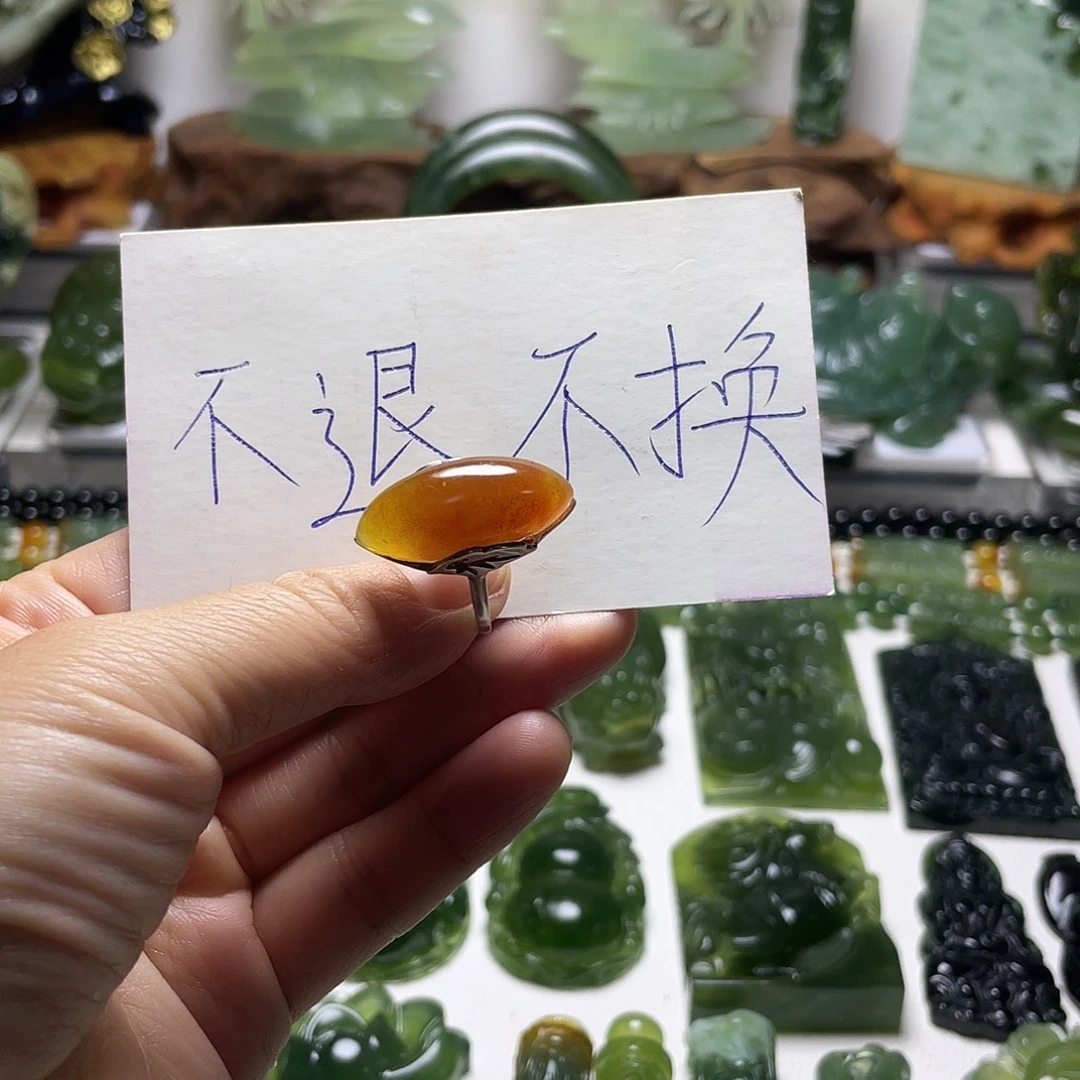 温***5银S925镶嵌蛇纹石玉戒指