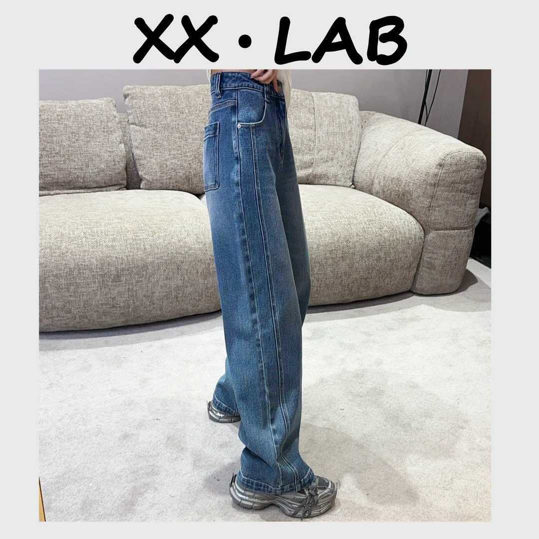 【修修】复古水洗立体侧缝弹力直筒牛仔裤