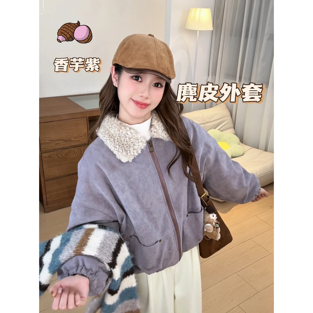 『榛果紫藤』韩版设计感口袋宽松短款保暖翻领百搭棉服外套4132
