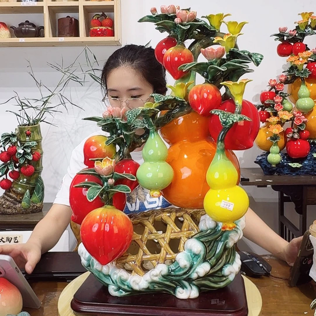 陶瓷佛手寿桃摆件