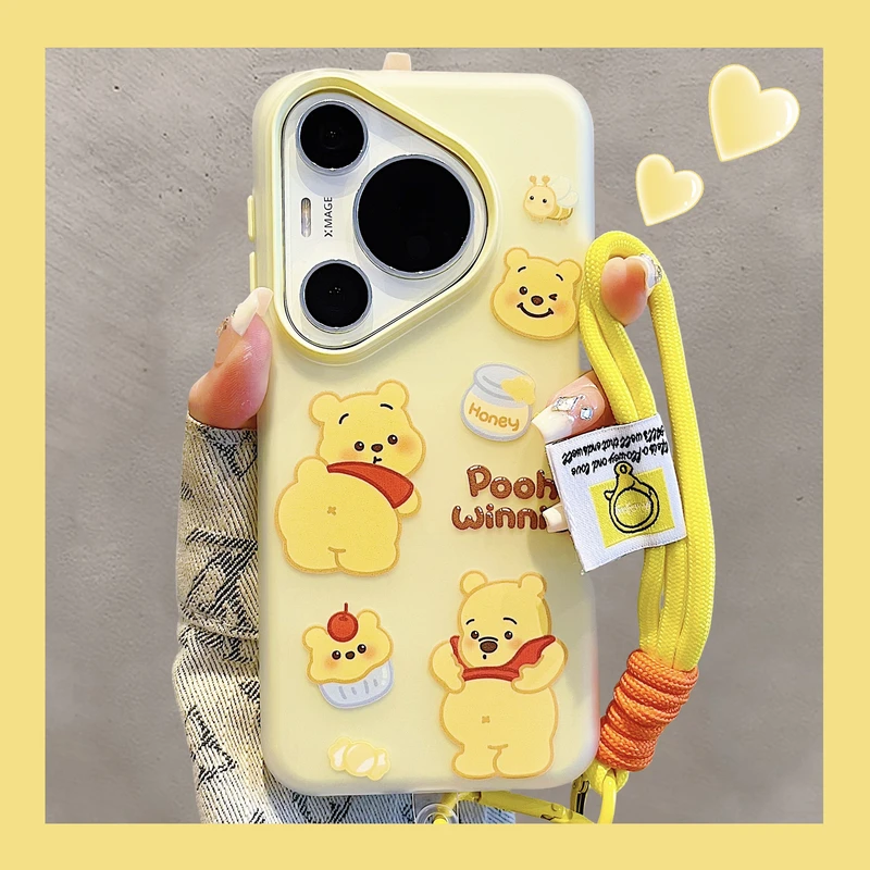 适用华为pura70pro+手机壳动漫维尼熊旋转支架mate70/60pro苹果16