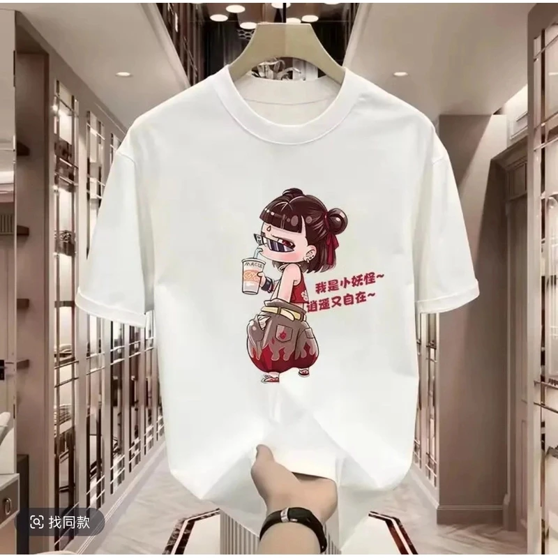 [L2]圆领短袖-民族风男士男款白色夏委半袖宽松印花修身经典