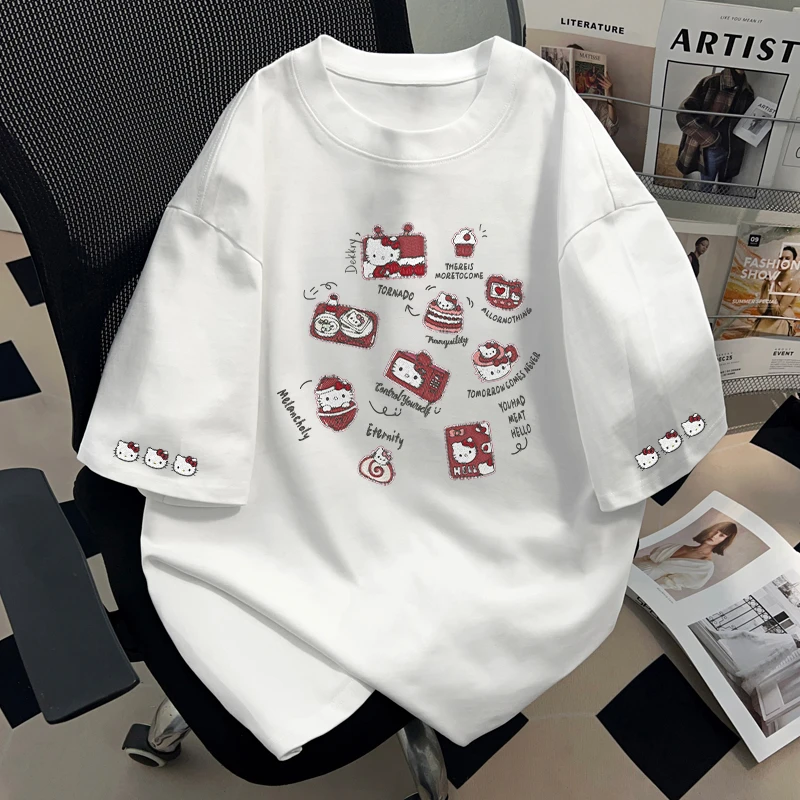 Dekkry卡通HelloKitty猫印花夏季纯棉短袖t恤男女款圆领宽松上衣