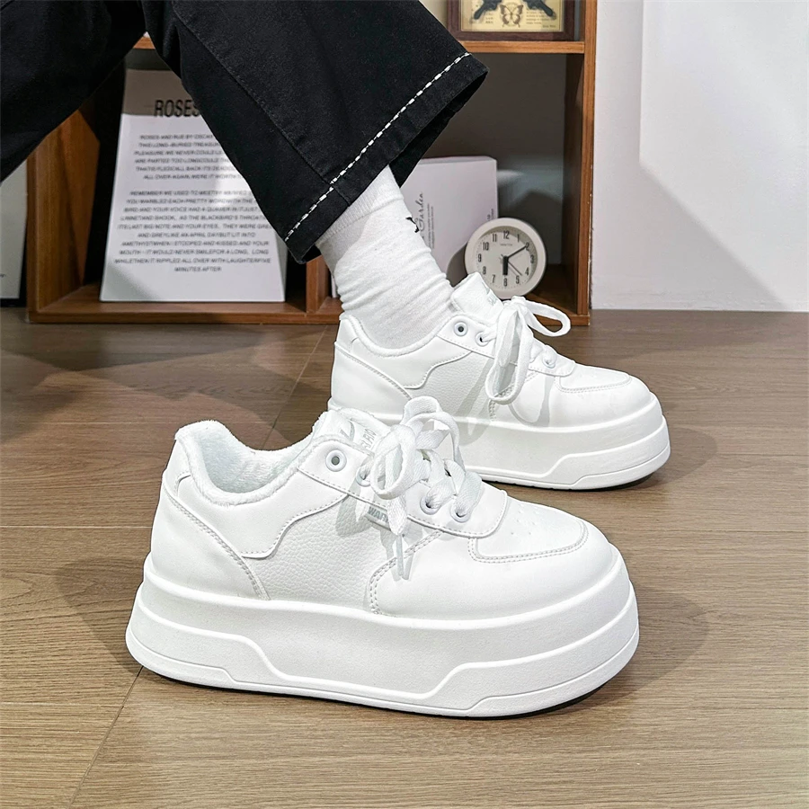 Warrior/回力增高厚底板鞋女新款百搭休闲鞋子通勤时尚小白鞋加绒