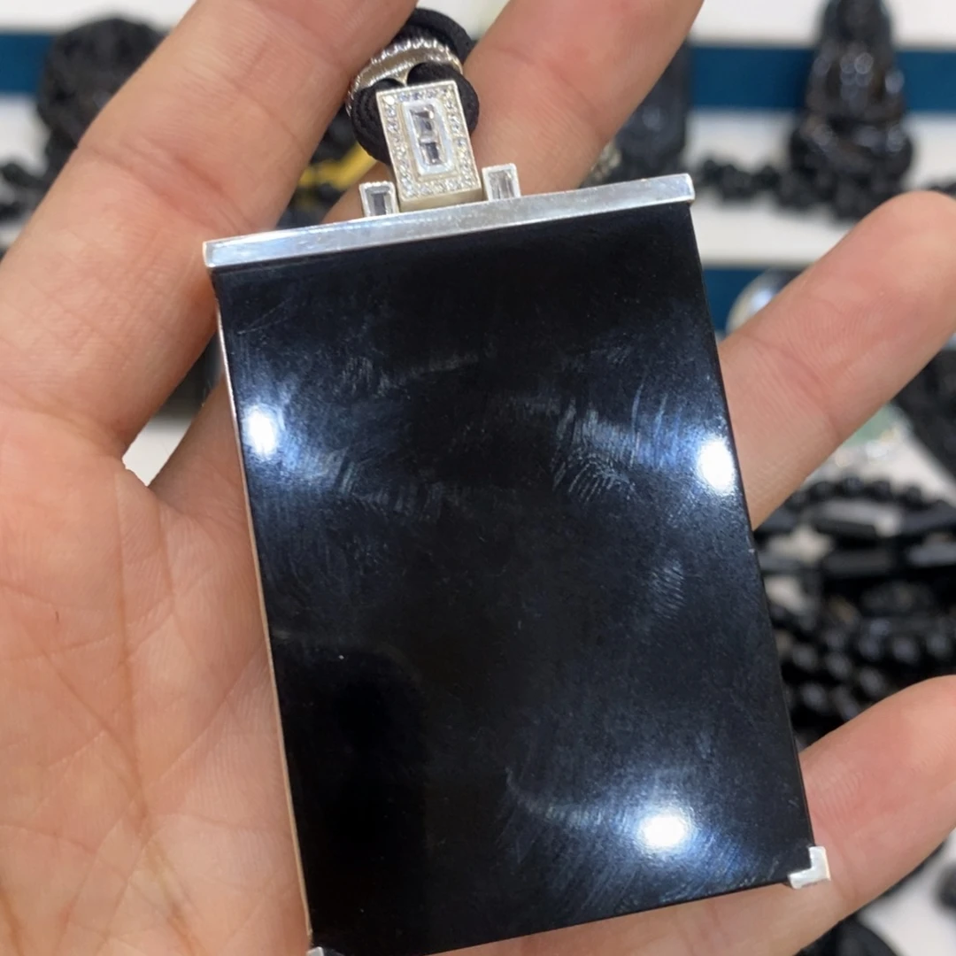 释***…蛇纹石玉银S925镶嵌吊坠