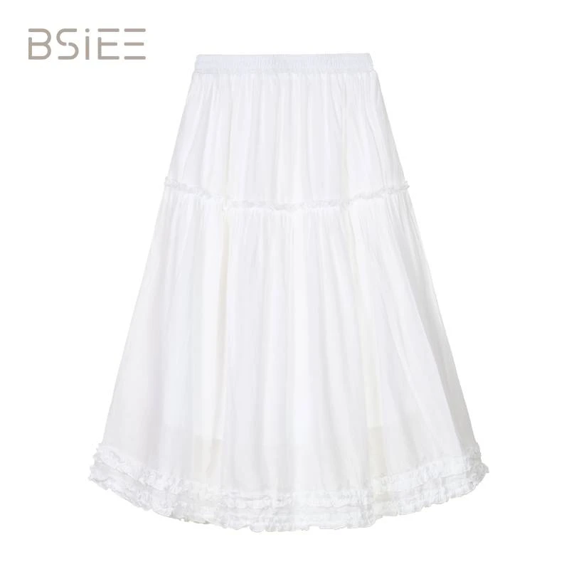 BSIEE/本涩白色休闲透气花边A半裙