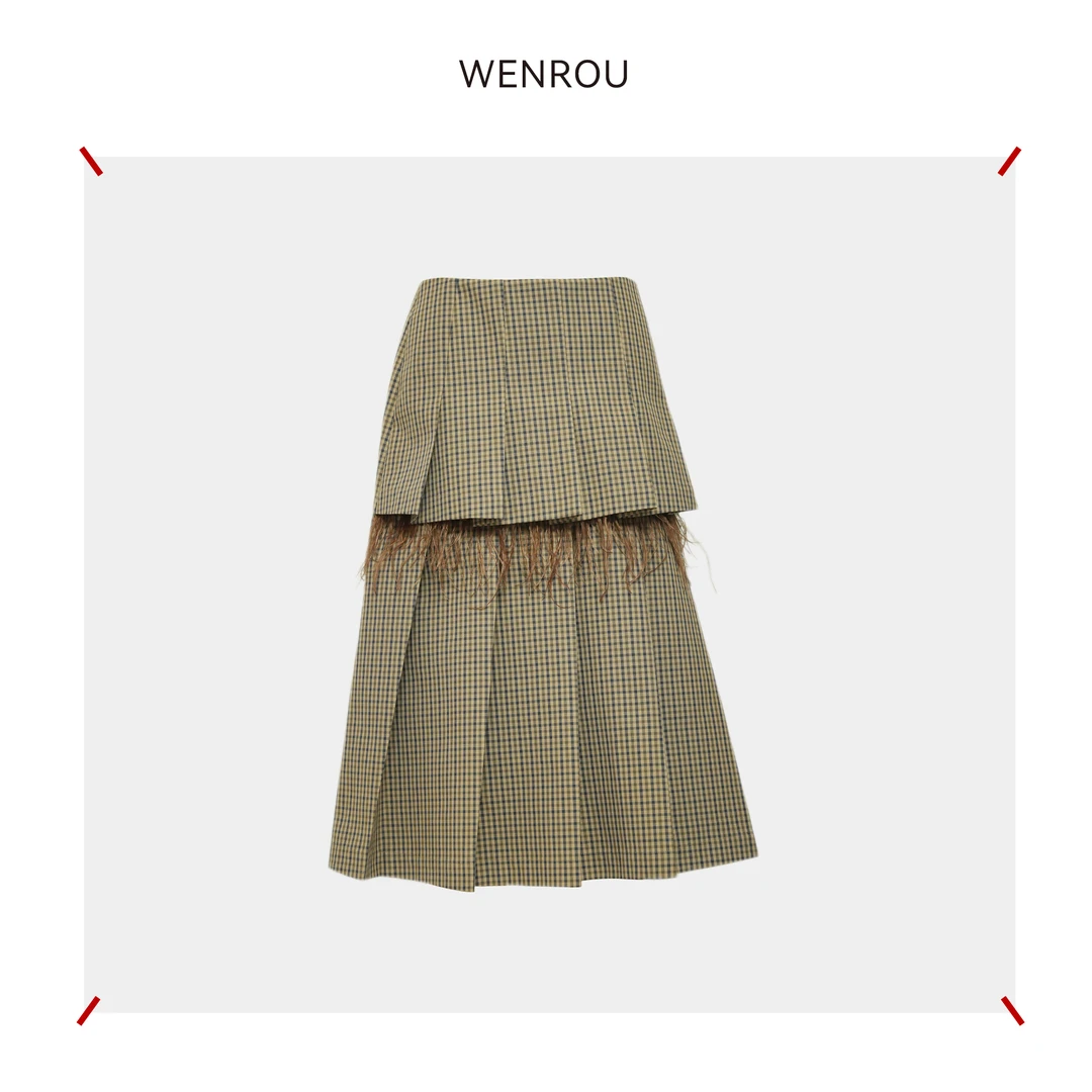 温柔自知 复古格子休闲毛条装饰 半裙Q-250