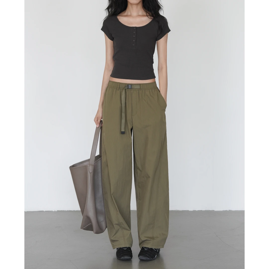 EIGHTHMONTH咖绿色薄款休闲直筒裤女夏季BE111605