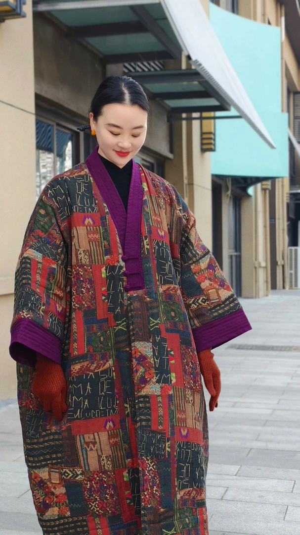 朴时如故【禅意棉袍】印花开衫棉衣外套