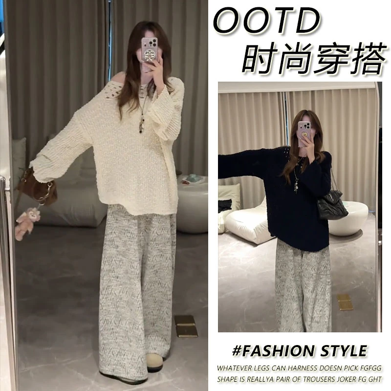 超火早秋穿搭新款套装女2025设计感法式露肩气质上衣裤子两件套