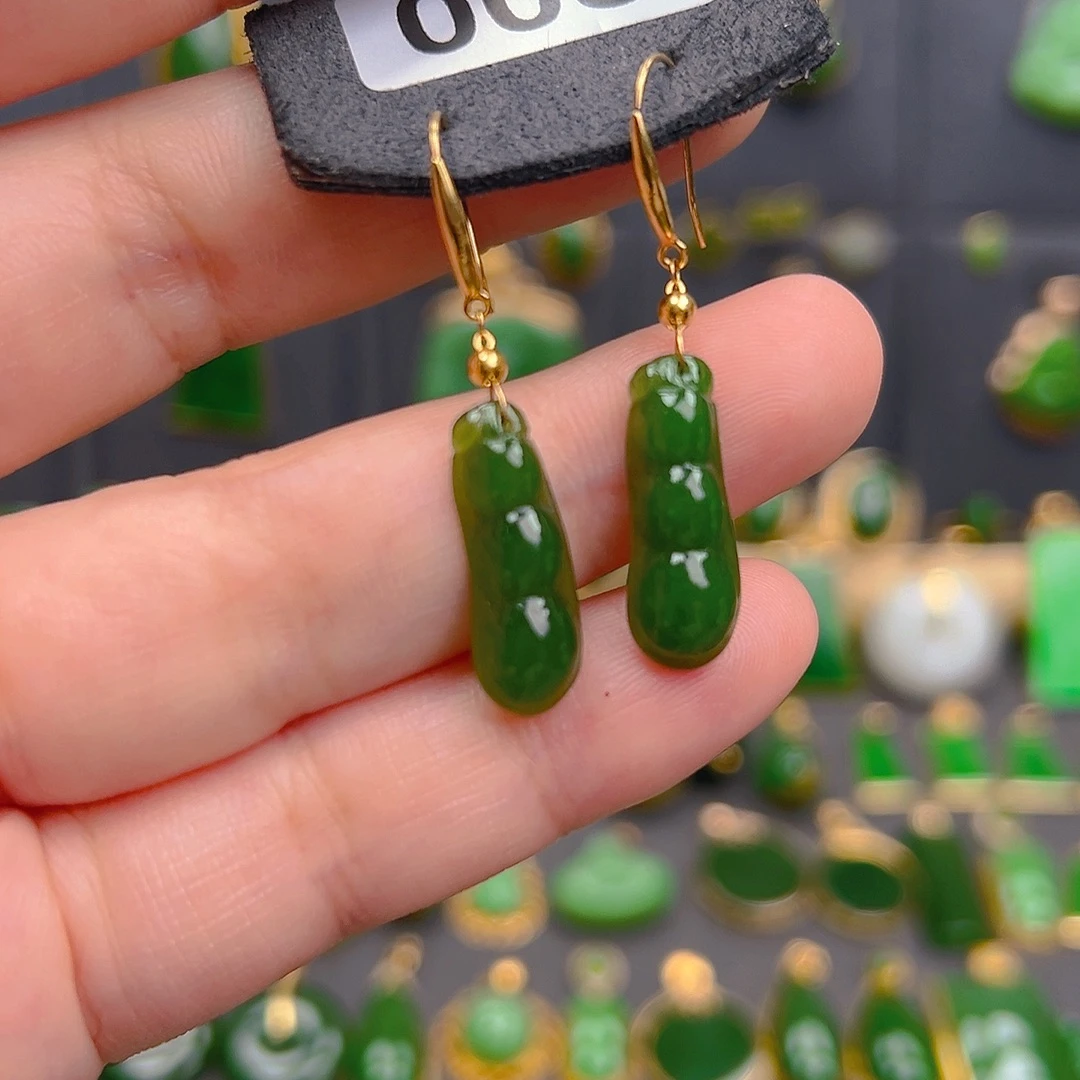 和田玉18K金镶嵌耳饰