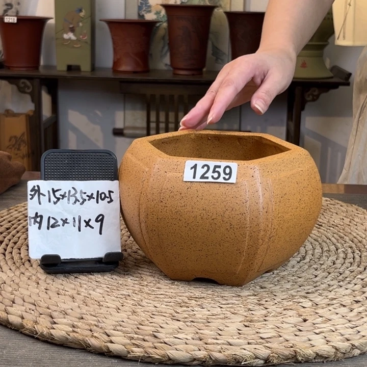 紫砂花盆  放漏特惠柴烧宫灯奎面六方1259