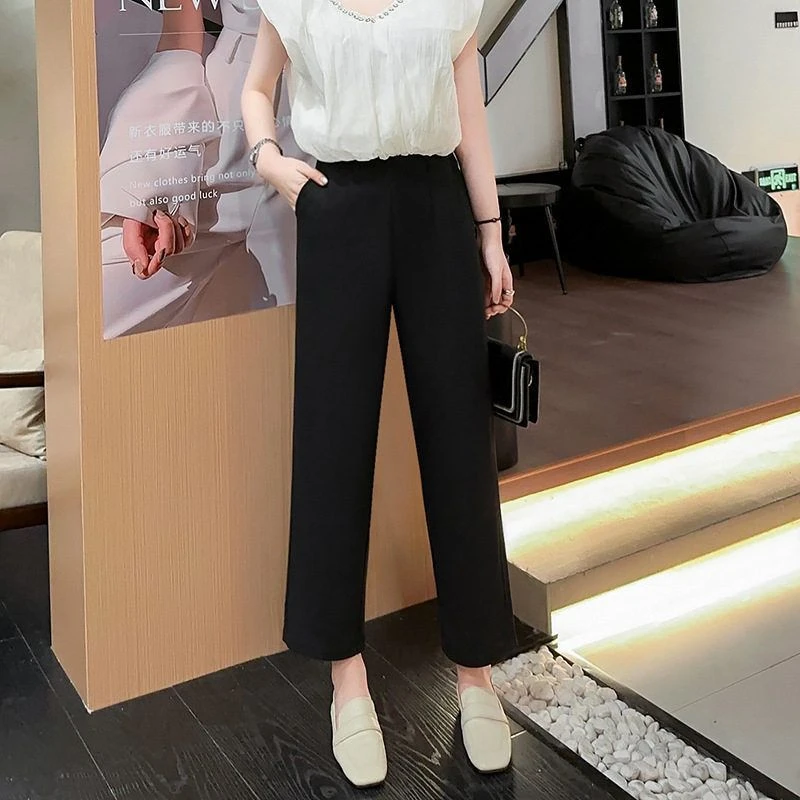 早春胖MM加大码弹力休闲黑色萝卜裤女高腰百搭气质显瘦时尚西裤