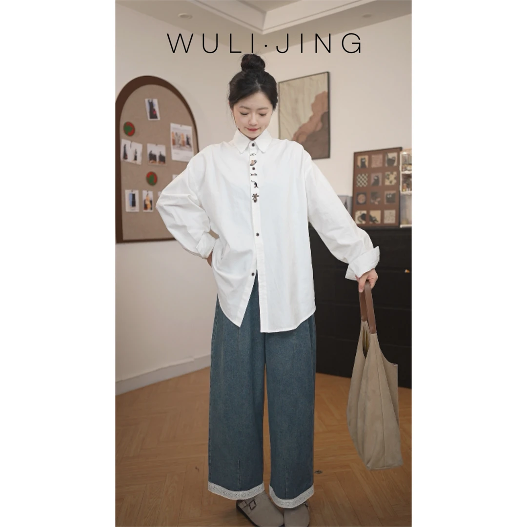 【刺绣衬衫】门襟刺绣日系复古宽松显瘦衬衫