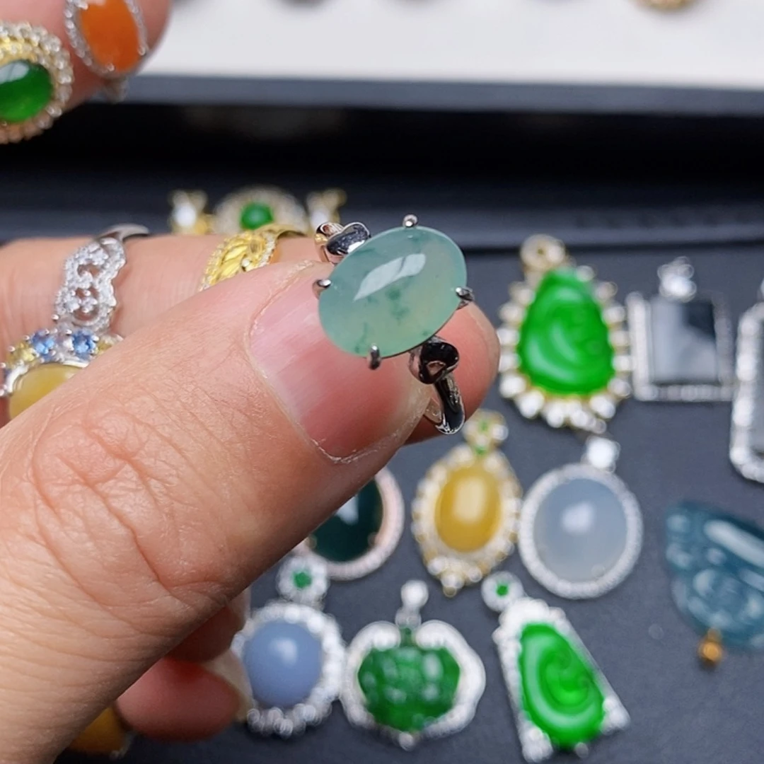 翡翠戒指银S925镶嵌戒指