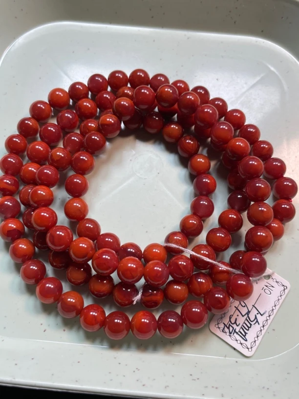 7号高货南红7.5mm108佛珠手串玫瑰红柿子红