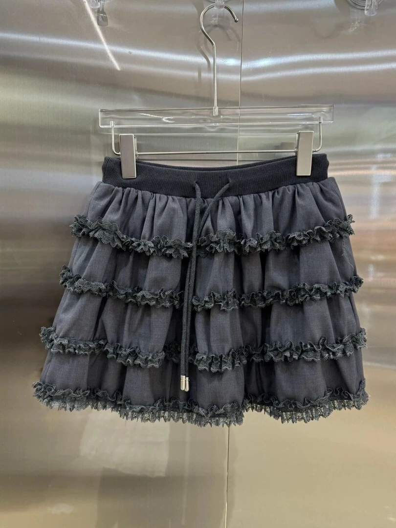 深圳南油出品TTONE甜酷荷叶边绣花蛋糕短裙复古甜美松紧腰半身裙