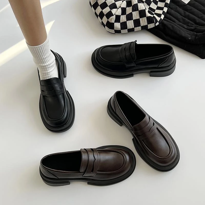 日系小皮鞋女2025春秋新款英伦风黑色厚底百搭鞋覆古jk制服单鞋子