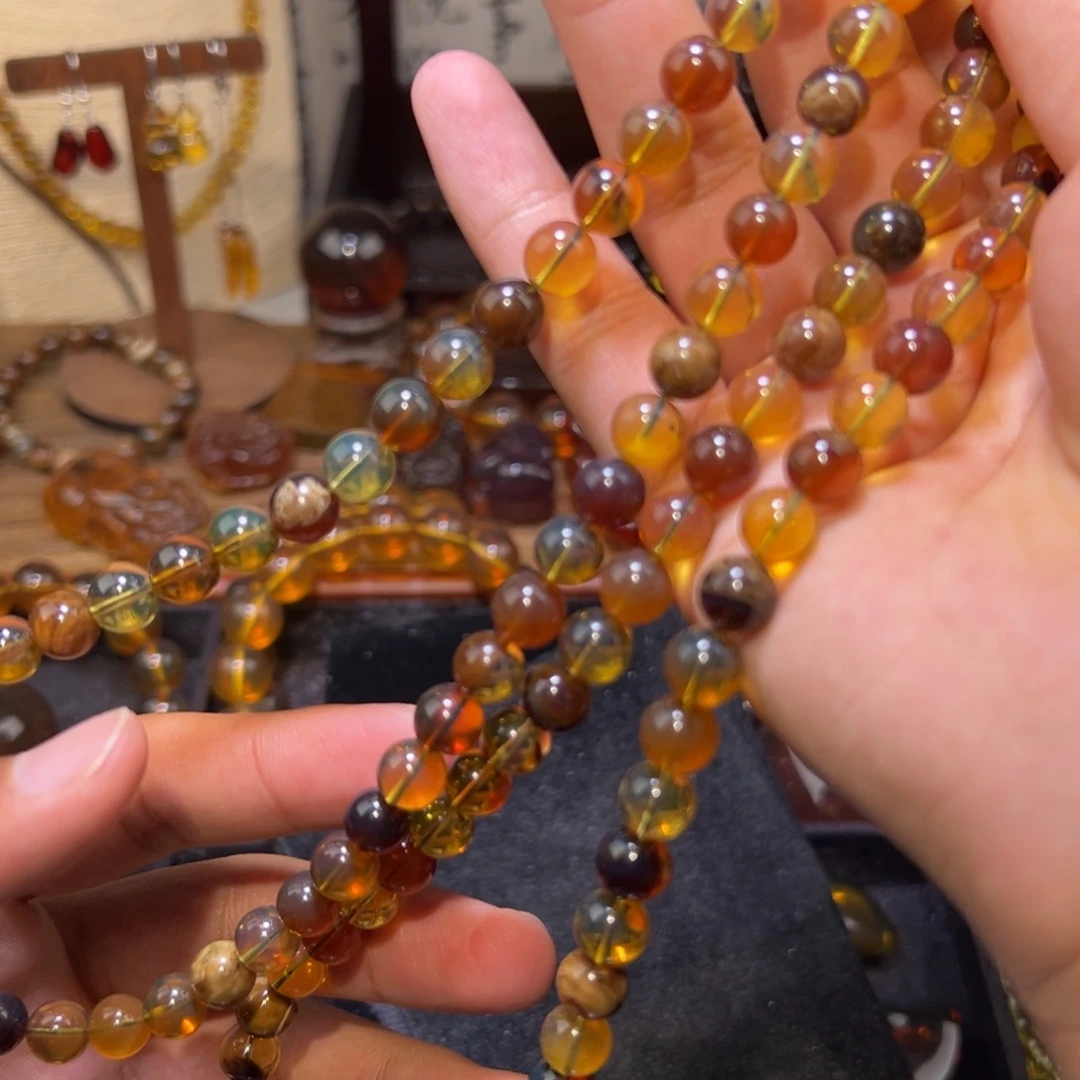 琥珀未镶嵌颈饰8mm多宝108