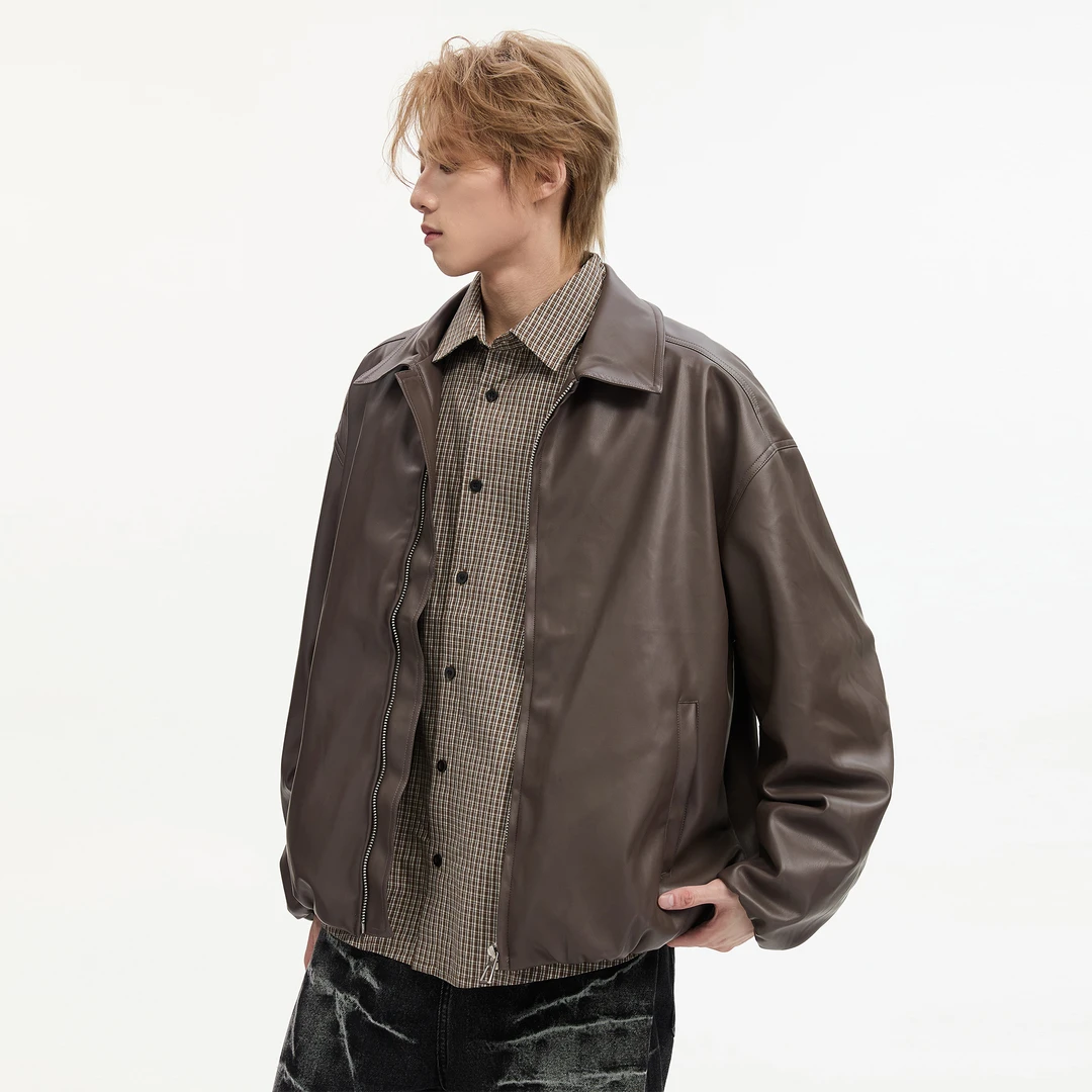 潮牌皮衣外套男痞帅春秋款美式复古机车痞帅飞行员情侣宽松夹克