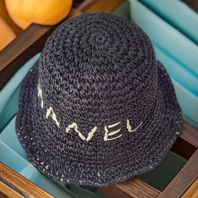 夏季大檐渔夫帽百搭草帽字母帽子休闲女士遮阳帽黑色