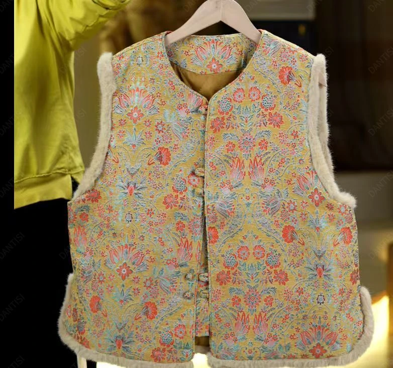 乐萦《非遗美学》5500复古国风盘扣克丝提花夹棉马甲