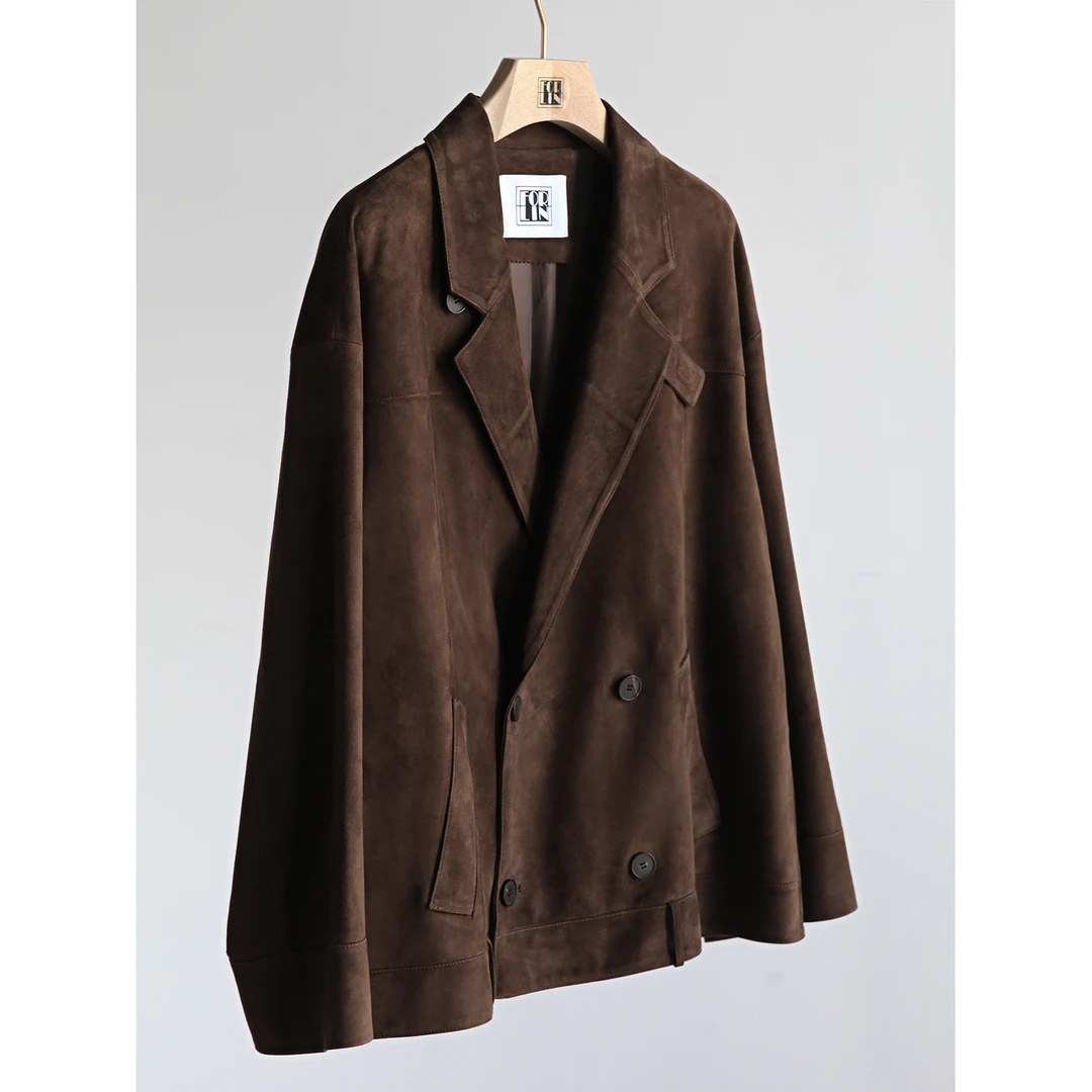 Forlin芙临  头层小羊皮 复古时髦 羊反绒翻领外套 HT26261