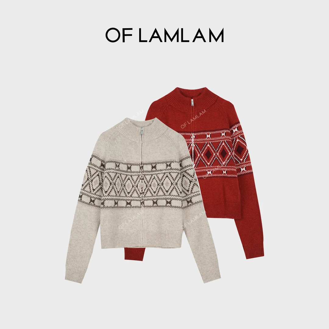 “鼎奢原绒”绵羊毛费尔岛几何复古提花针织毛衣 OFLAMLAM MM143G